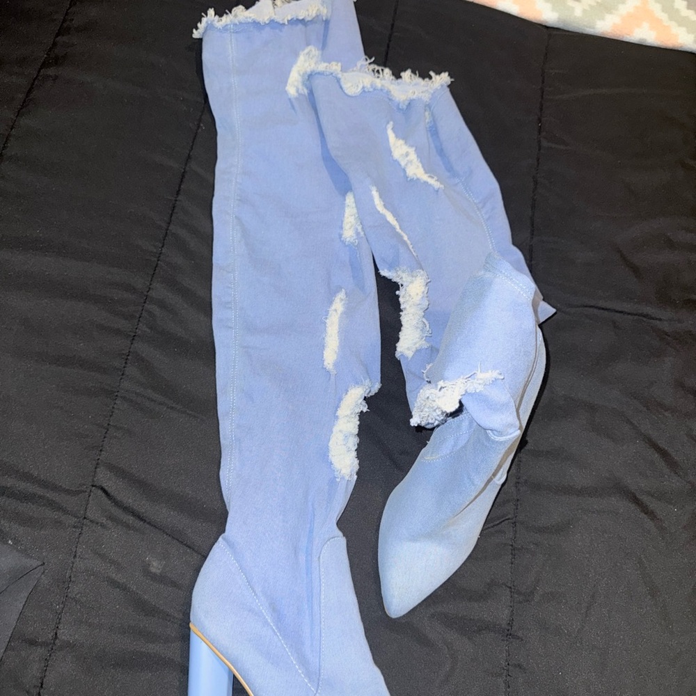 Stylish Blue Distressed Denim Boots